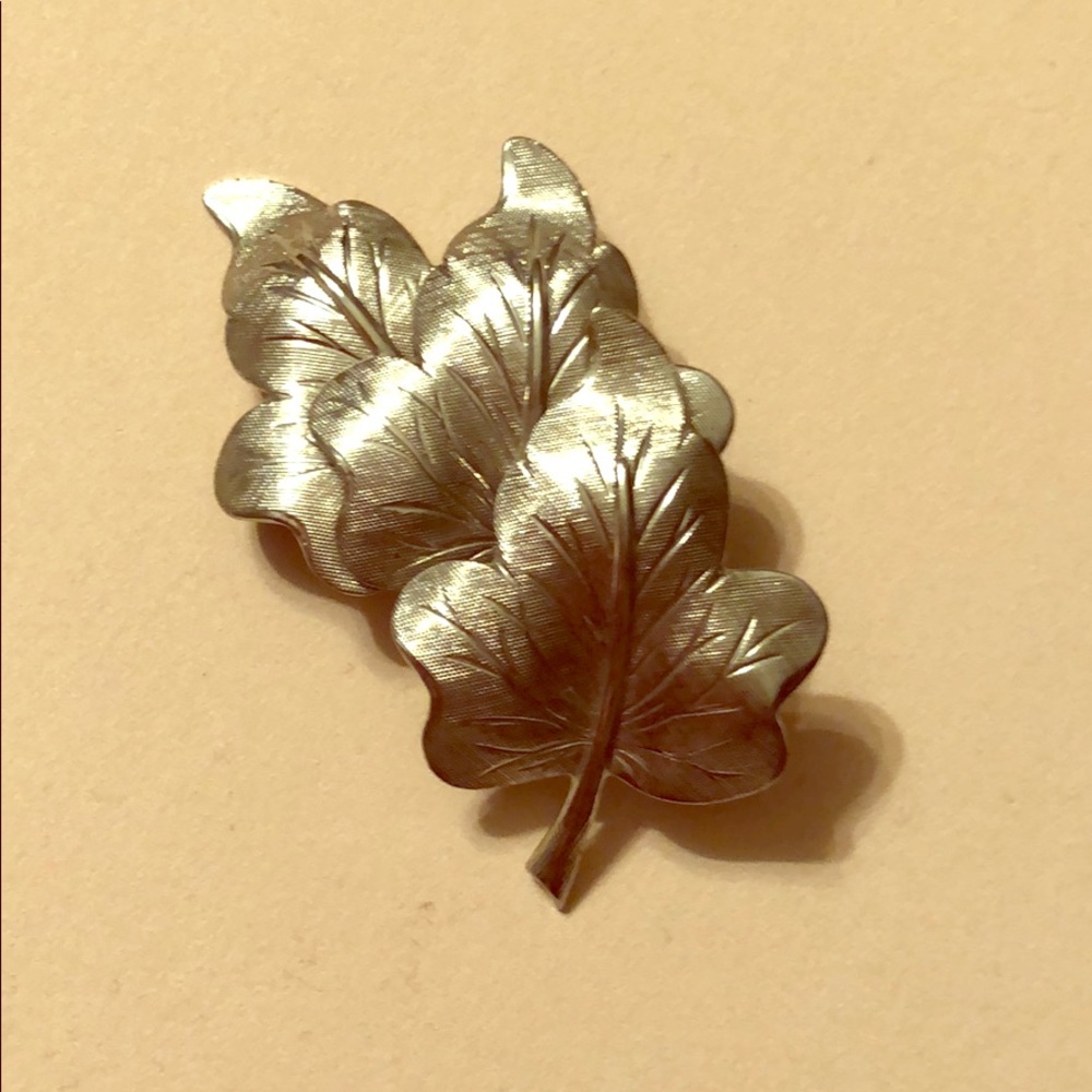 Vintage Silver Colored Leaf Brooch